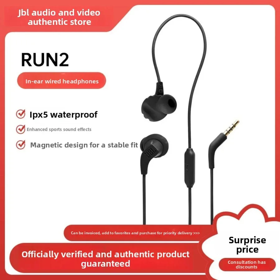 JBL ENDURRUN 2 Officially Authorized In-ear Headphones Built-in Microphone Wired Sports Gaming Headset Waterproof Heavy Bass