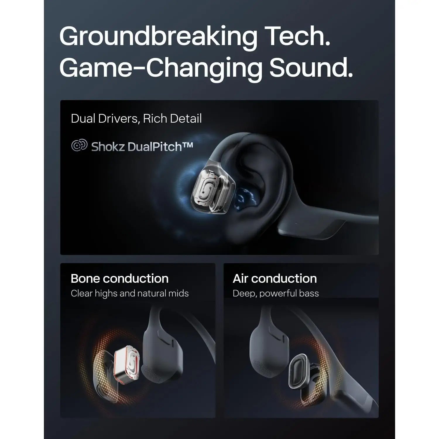 H-New OpenRun Pro 2 - Open-Ear, Bone Conduction Sport Headphones - with Reflective Strip - Sweat Resistant, Workout Headphones