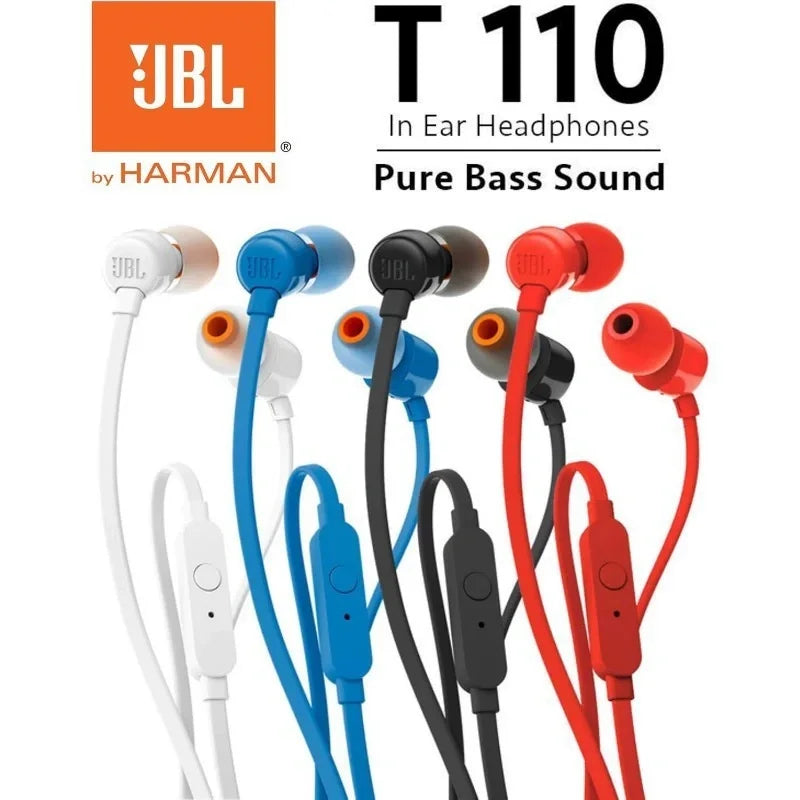 JBL TUNE 110 Officially Authorized Wired In-ear Headphones Built-in Microphone 3.5mm Interface Silicone Ear Cap for Sports Call